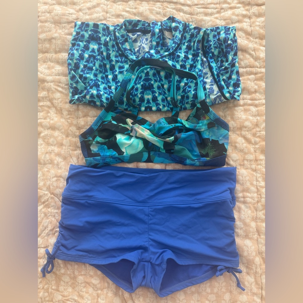 Athleta Vibrant Blue Swim Wear Size Small, bottoms, top, rash guard